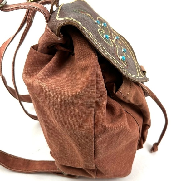 Mona B Dreamweaver Backpack Upcycled Canvas Rucksack Turquoise Jeweled New - Picture 4 of 12